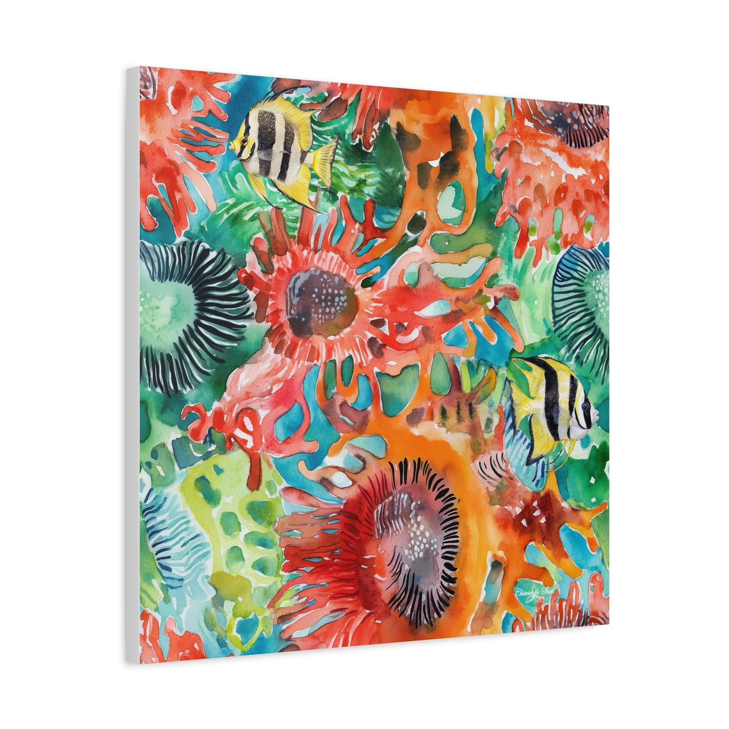 Canvas Art - Vibrant Coral Reef Sea Anemones And Angel Fish