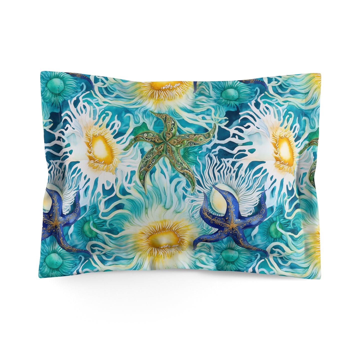 Pillow Sham - Coastal Watercolor Sea Anemones And Starfish