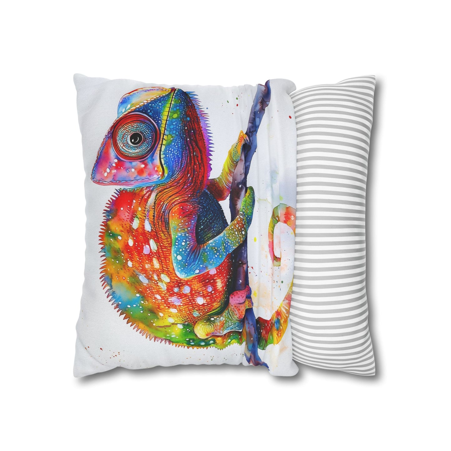 Square Pillow Cover – Colorful Chameleon Watercolor