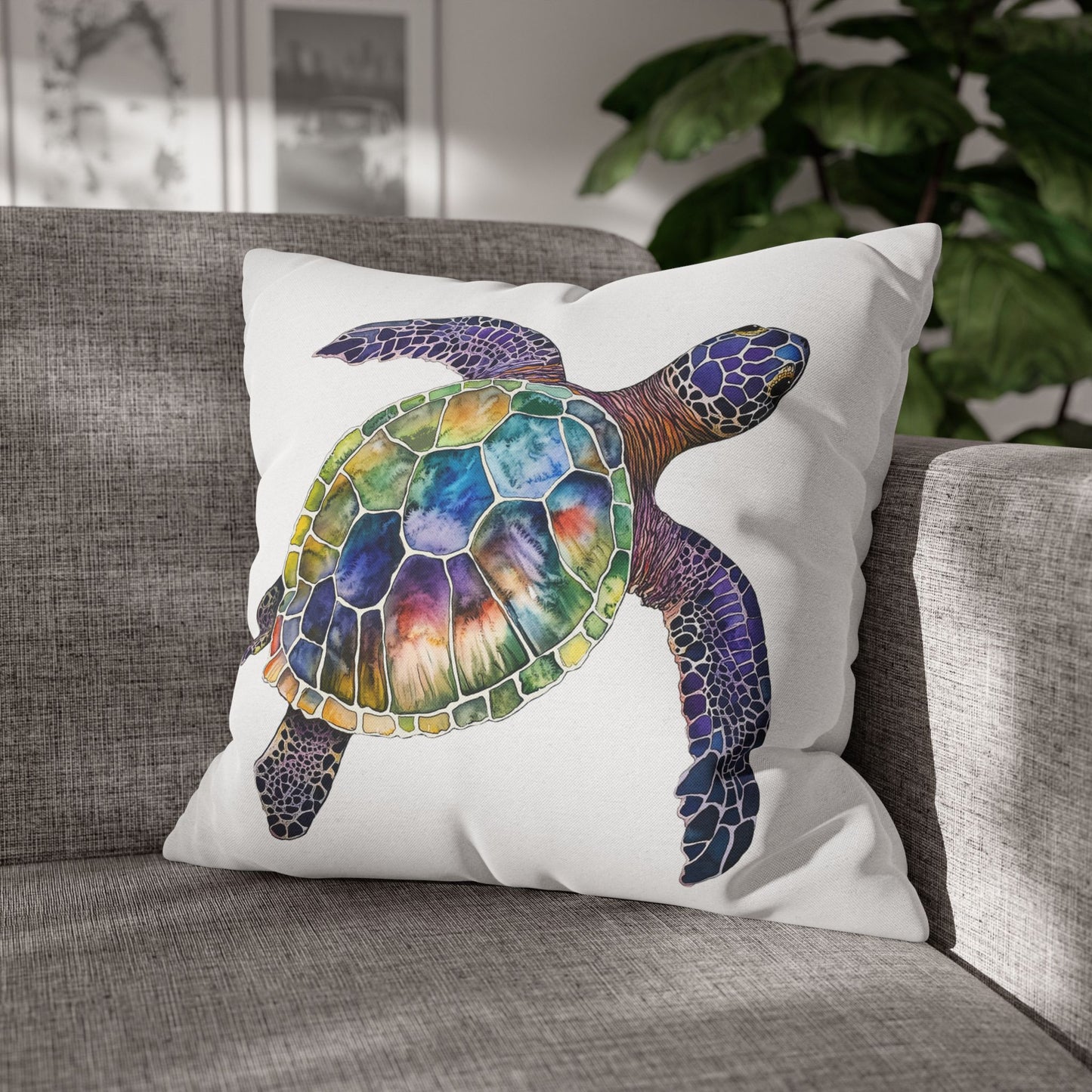 Square Pillow Cover - Ocean-Inspired Sea Turtle for Beach Lovers