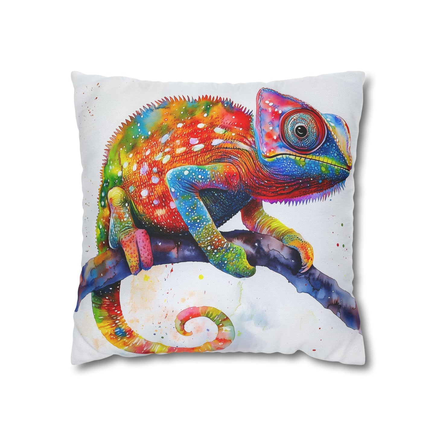 Square Pillow Cover – Colorful Chameleon Watercolor