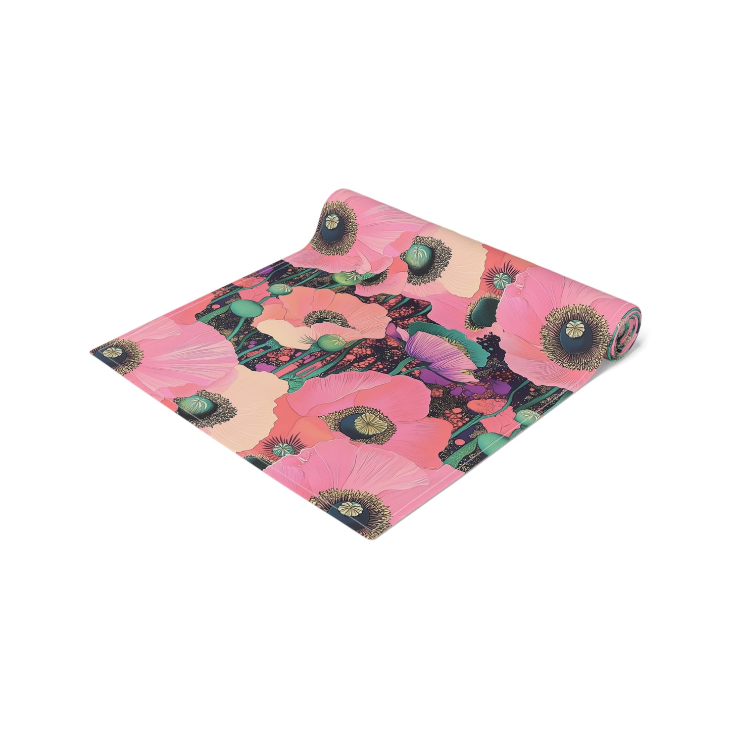 Table Runner - Elegant Pink Poppy Floral On Fresh Cotton