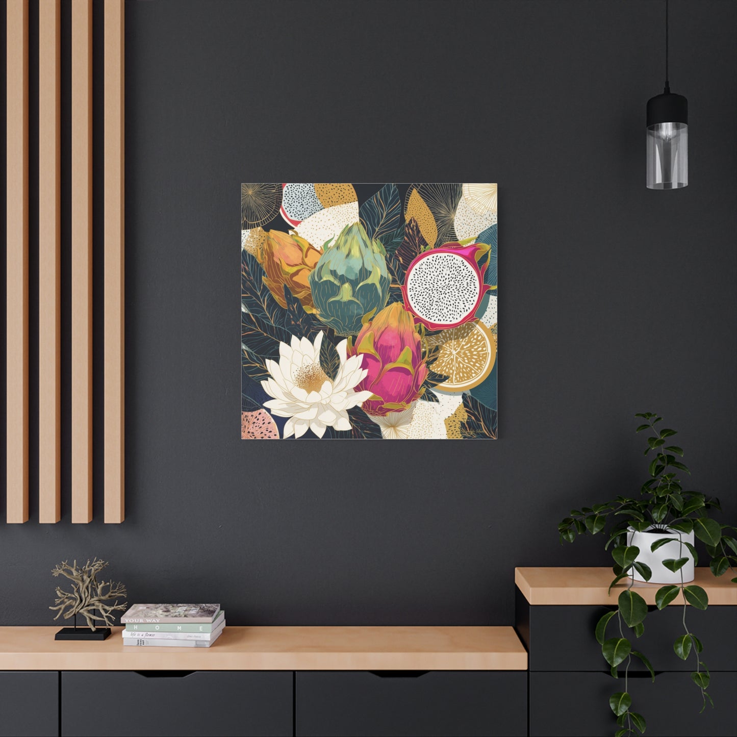 Canvas Art - Autumn Textured Harvest Dragonfruit Floral