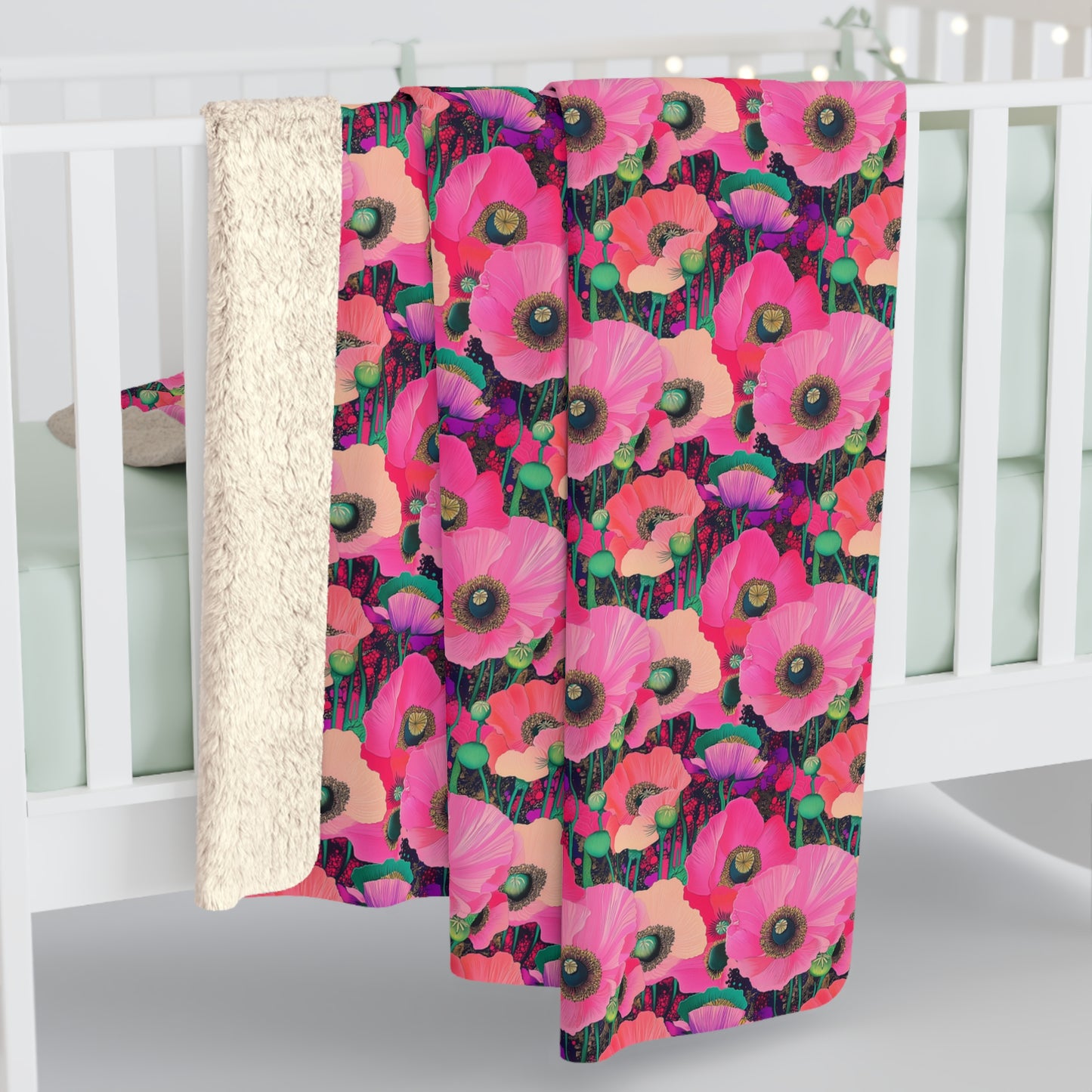 Sherpa Fleece Blanket - Fuchsia Pink Poppies