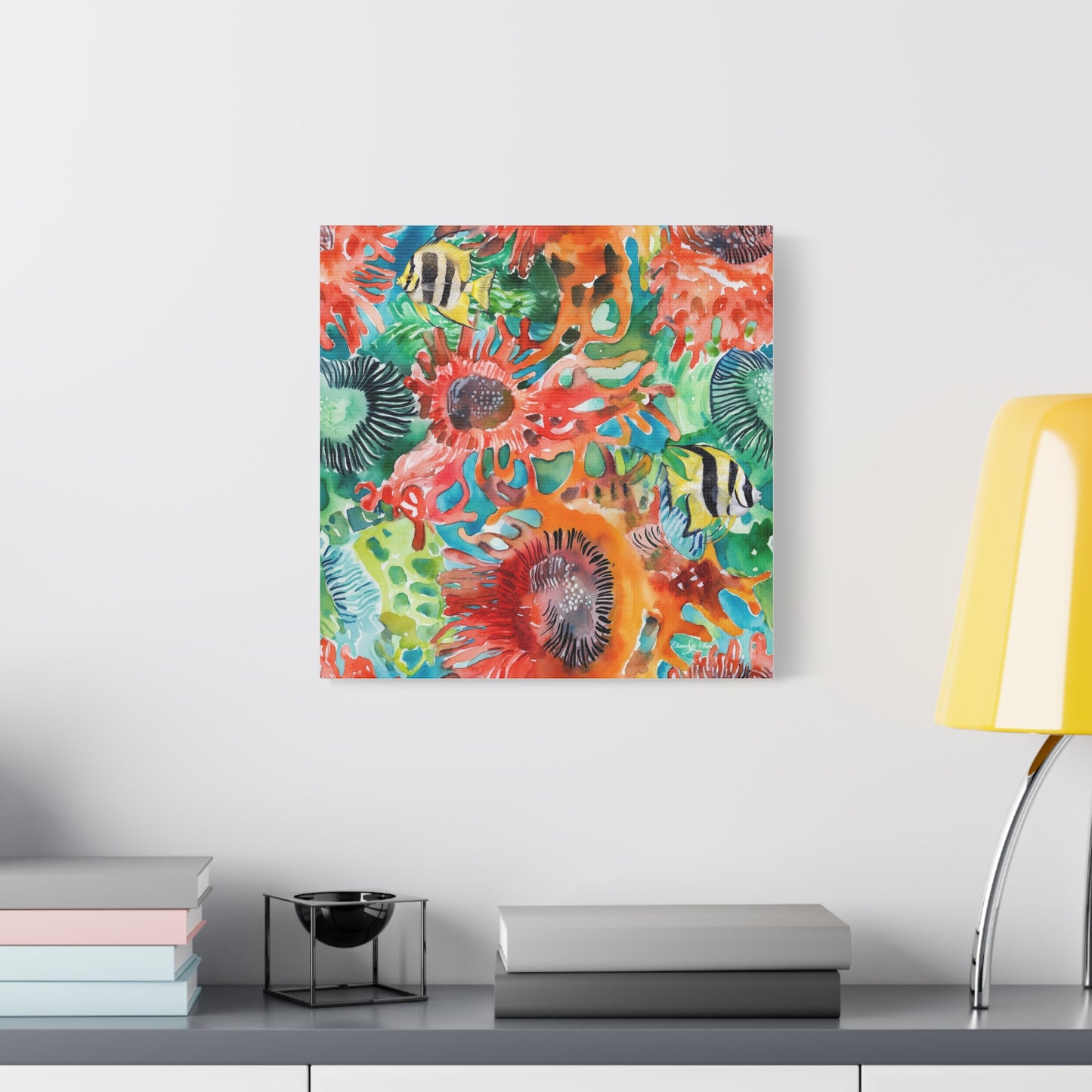 Canvas Art - Vibrant Coral Reef Sea Anemones And Angel Fish