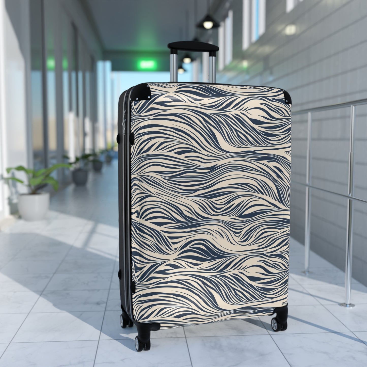 Travel Suitcase - Coastal Navy Wave Pattern