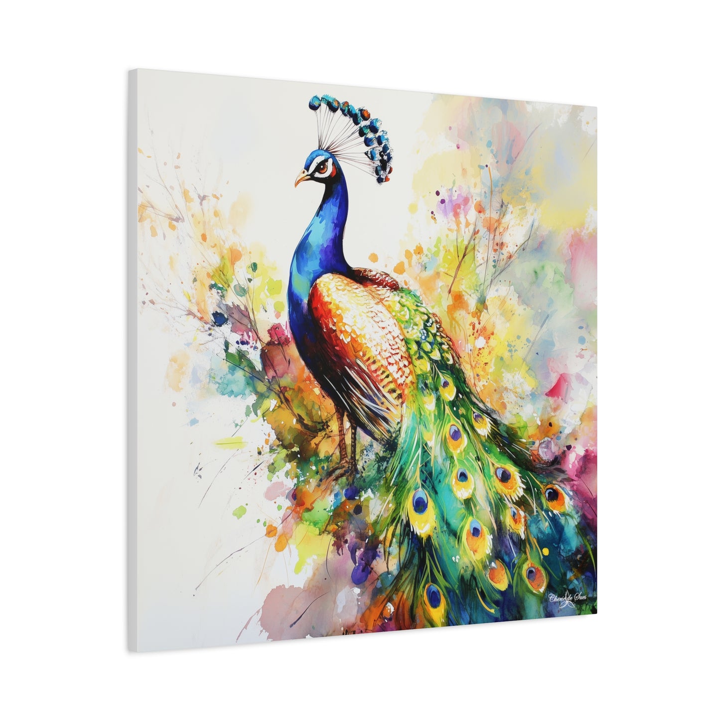 Canvas Art - Elegant Peacock With Colorful Flowing Train Feathers
