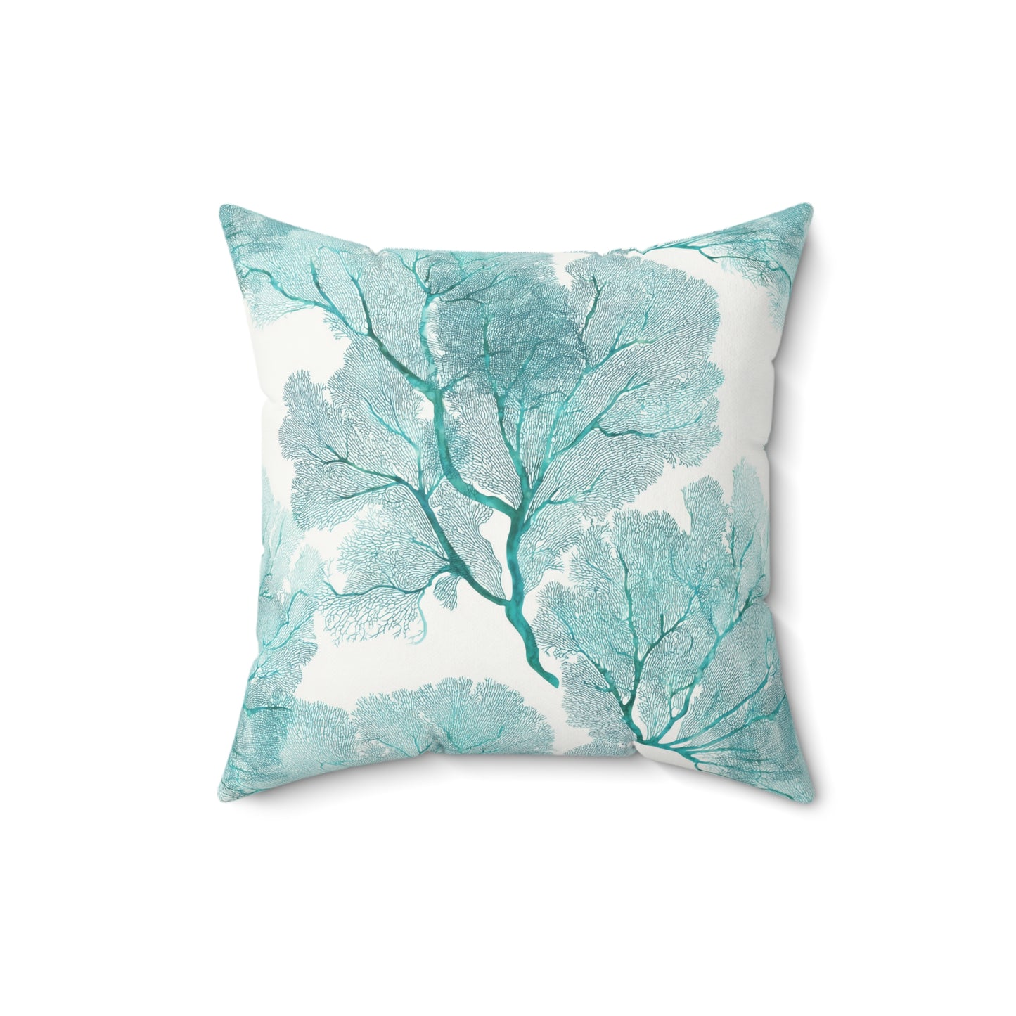 Faux Suede Square Pillow - Coastal Sea Fans In Aqua And Teal