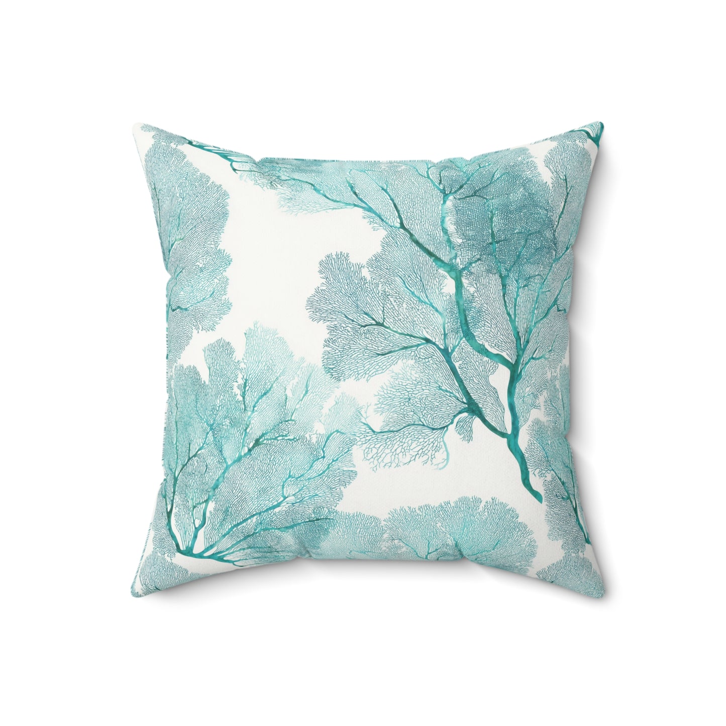 Faux Suede Square Pillow - Coastal Sea Fans In Aqua And Teal