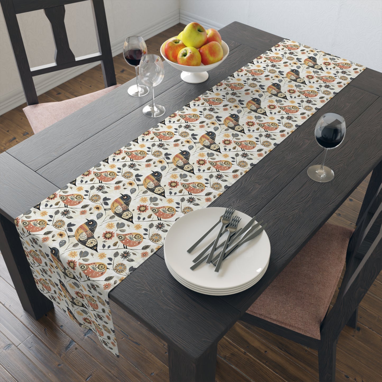 Table Runner - Whimsical Birds Floral Cotton Dining Décor