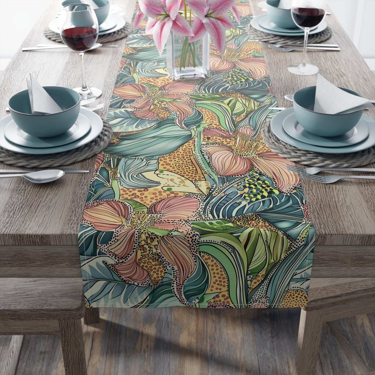 Table Runner - Tropical Floral Wild Irises For Summer Brunch
