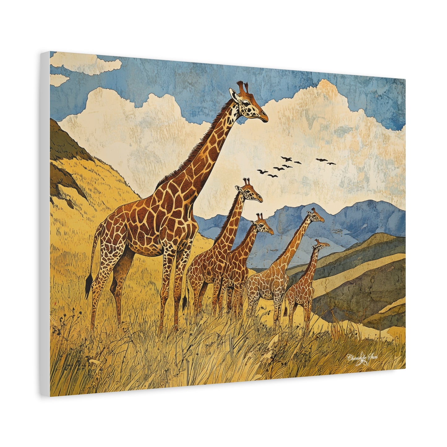 Canvas Art - A Tower of Giraffes In The African Suvanna