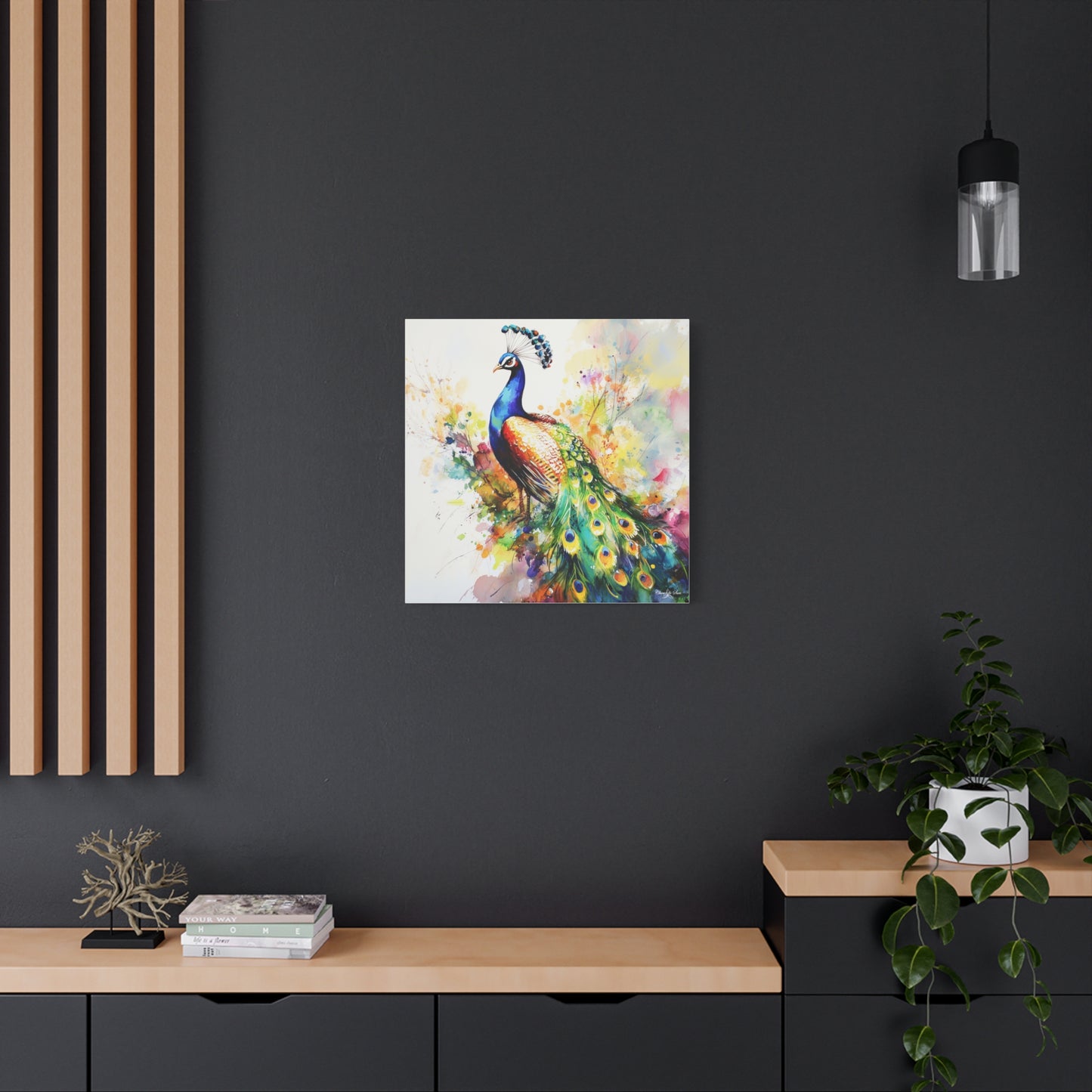 Canvas Art - Elegant Peacock With Colorful Flowing Train Feathers