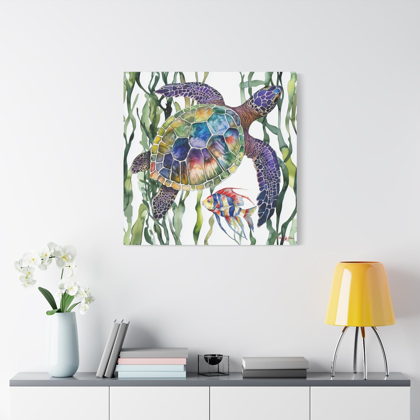 Canvas Art: Colorful Sea Turtle & Tropical Fish