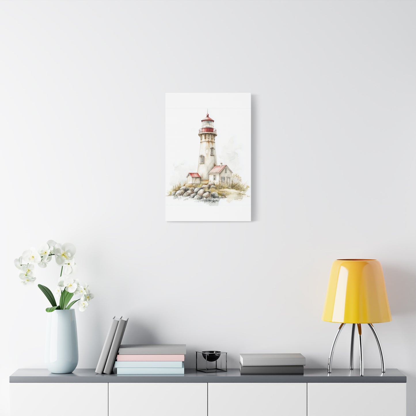 Canvas Art - Shoreline Lighthouse With Red Roof