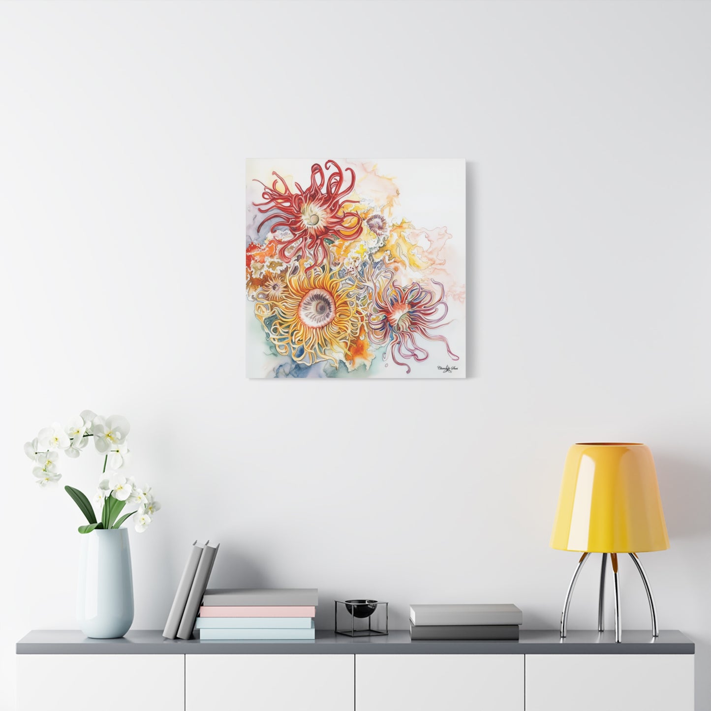 Canvas Art - Ocean Sea Anemones Watercolor