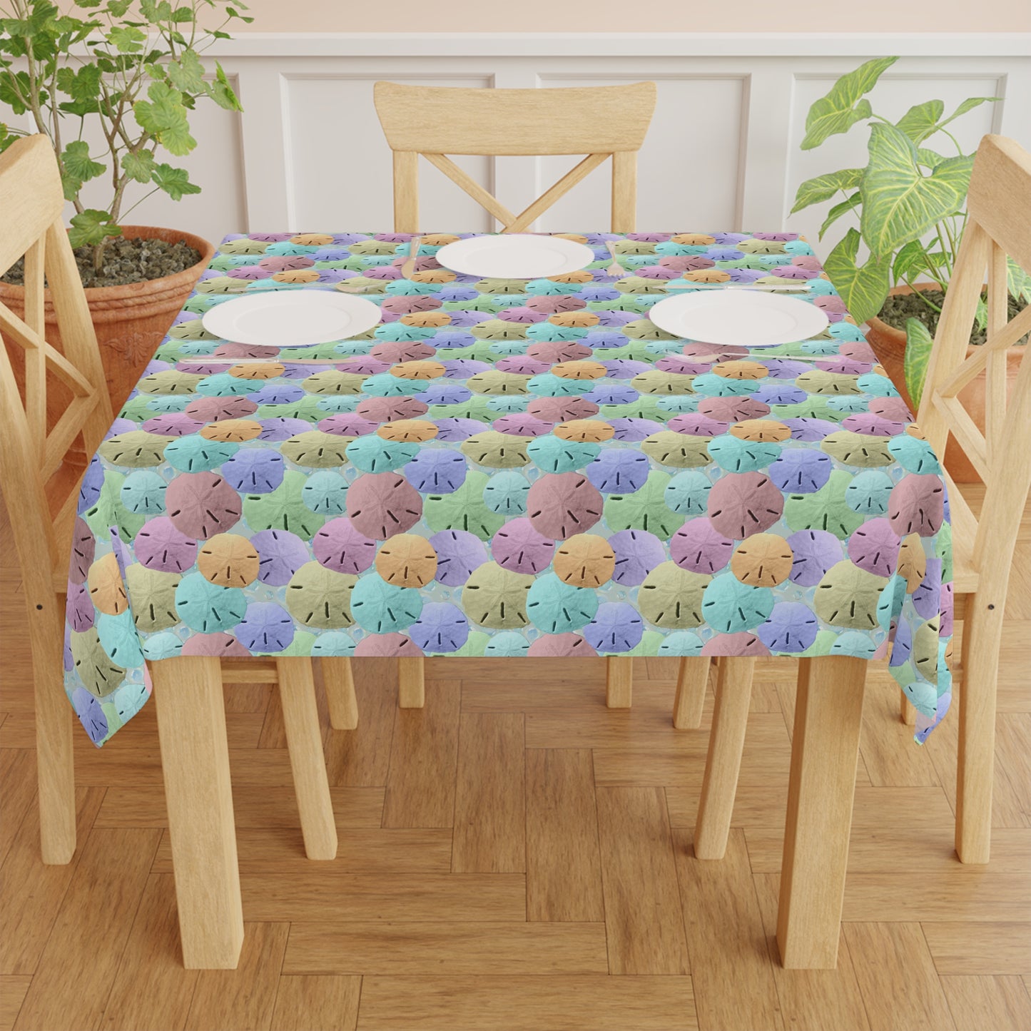 Square Tablecloth - Colorful Beach Sand Dollar Seashells