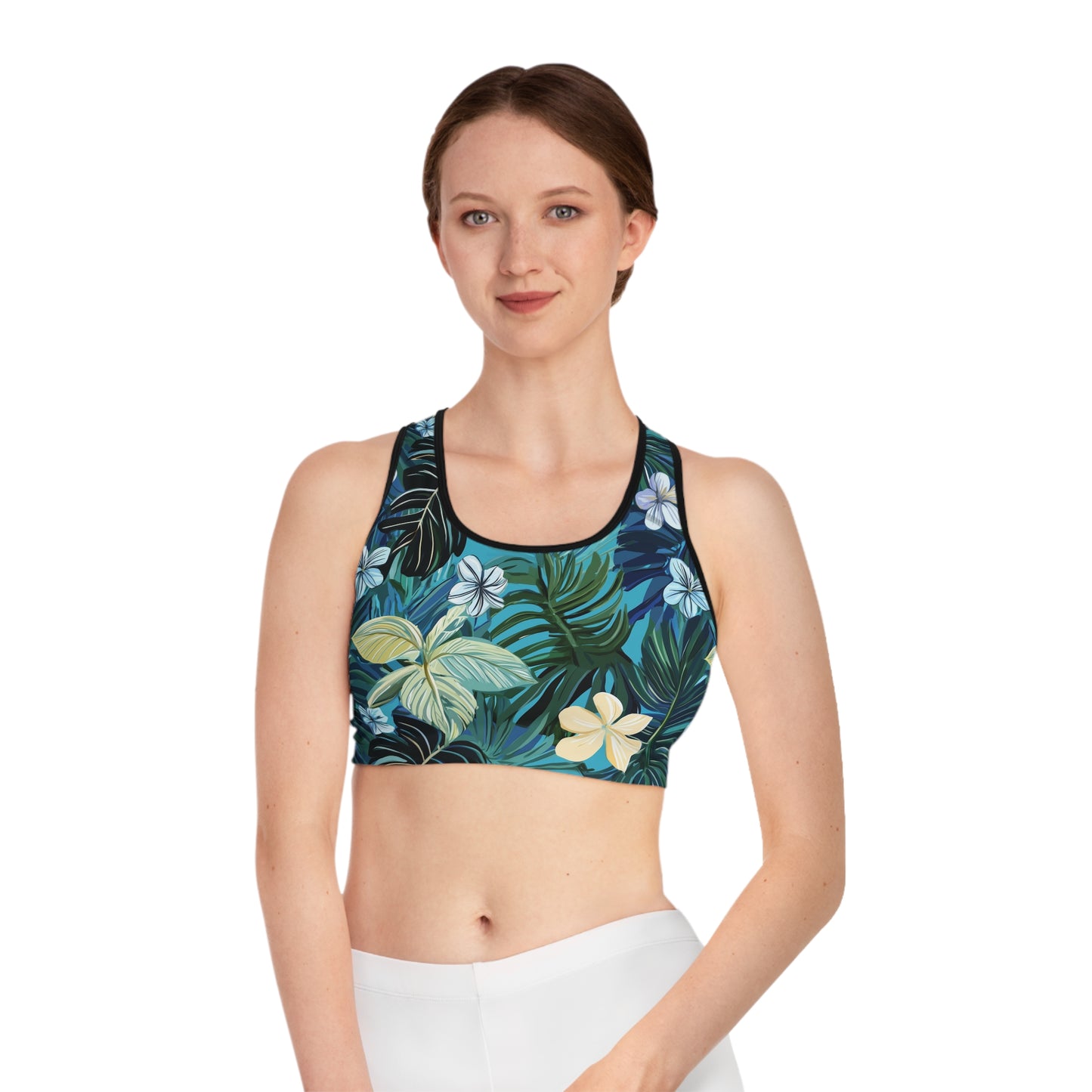Sports Bra - Blue Hawaii Island Floral