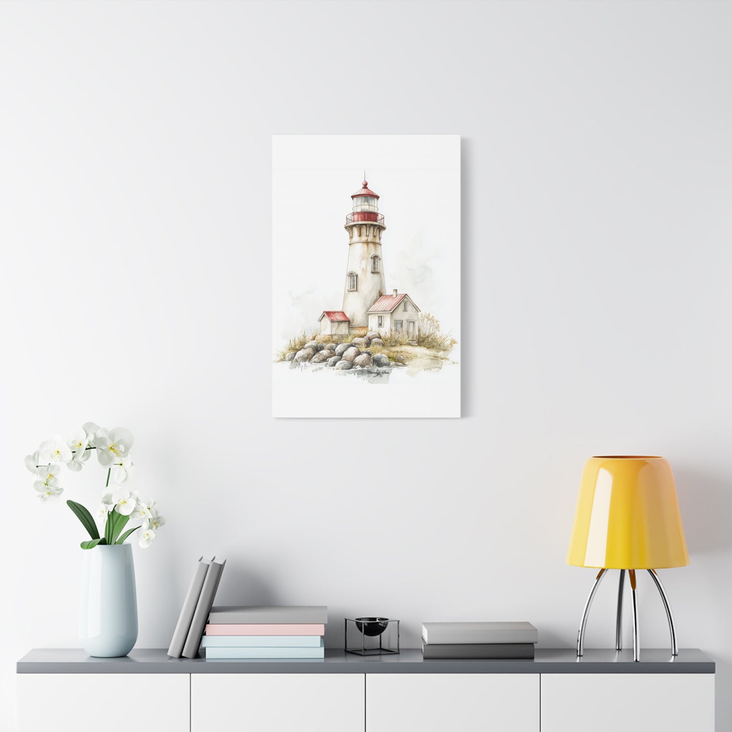 Canvas Art - Shoreline Lighthouse With Red Roof