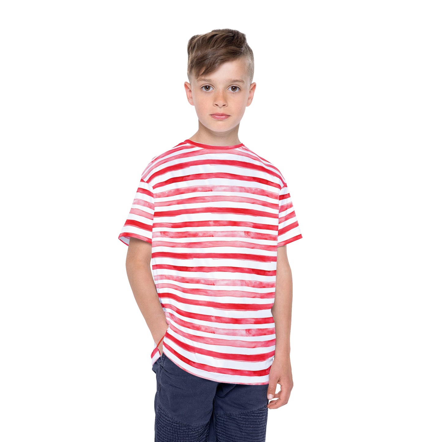 Kids Tshirt Red And White Watercolor Stripes