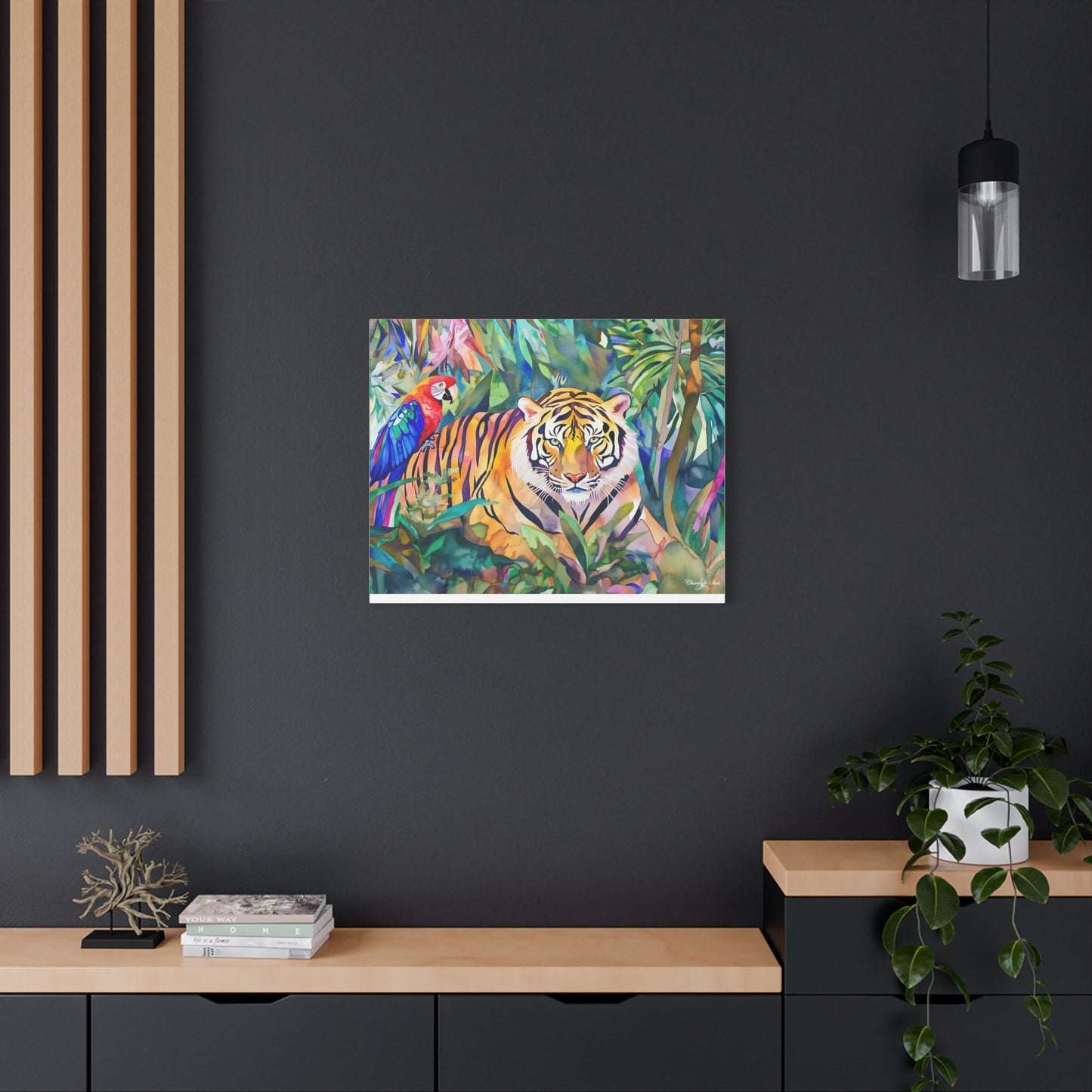Canvas Art - Tropical Jungle Majestic Tiger & Parrot Wall Decor
