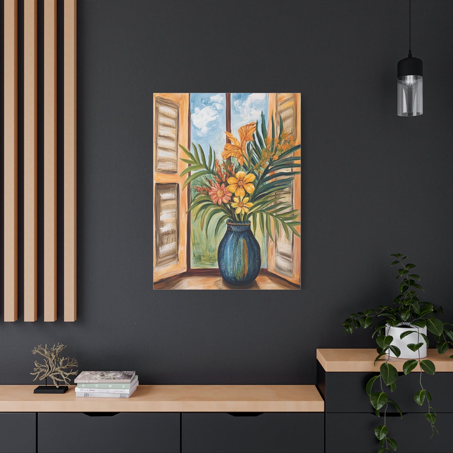 Canvas Art - Tropical Island Window Floral Bouquet