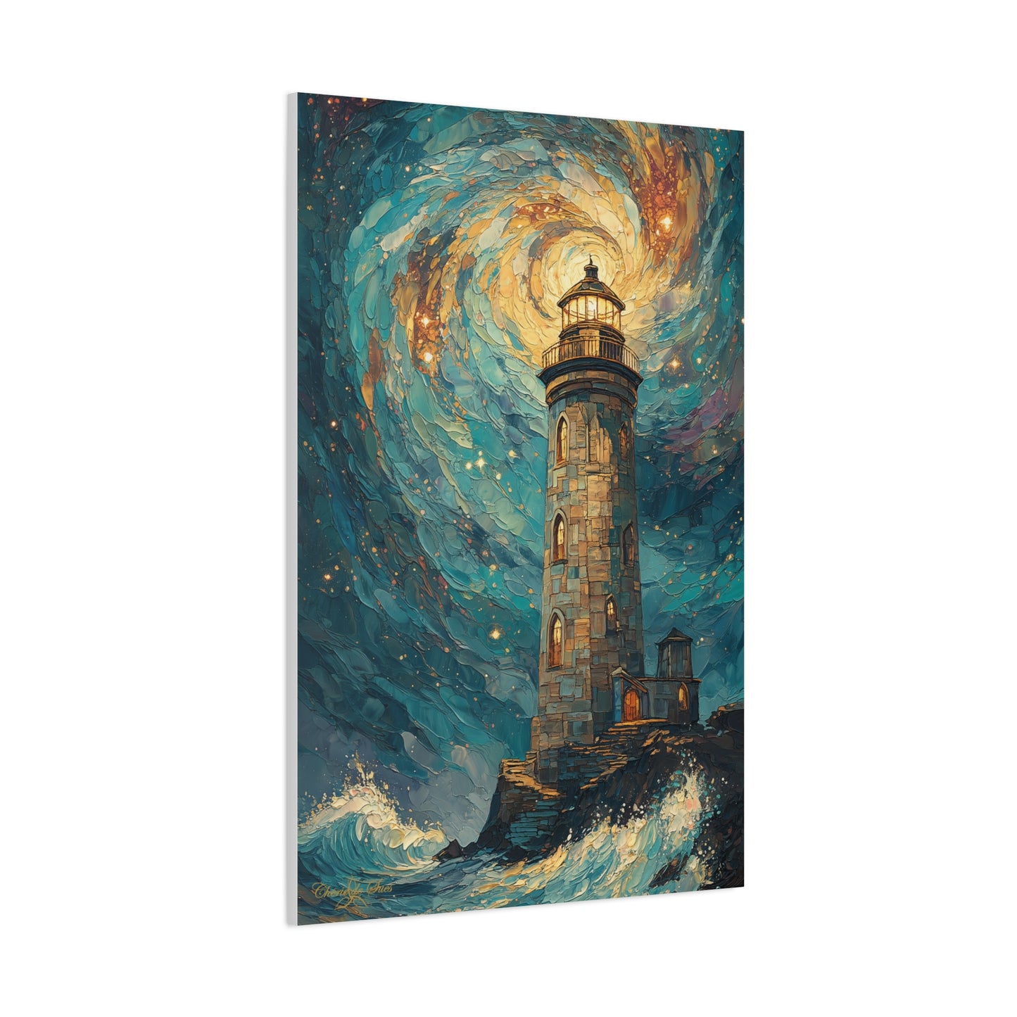 Canvas Art - Starry Night Lighthouse 2 Oil Painting
