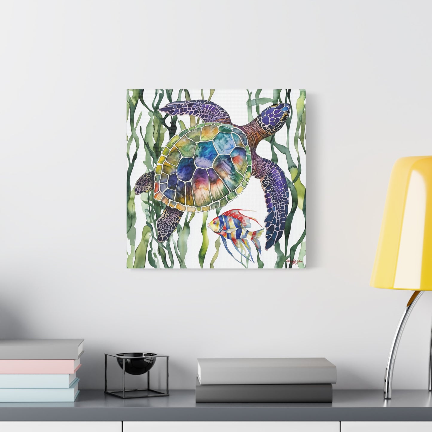 Canvas Art: Colorful Sea Turtle & Tropical Fish