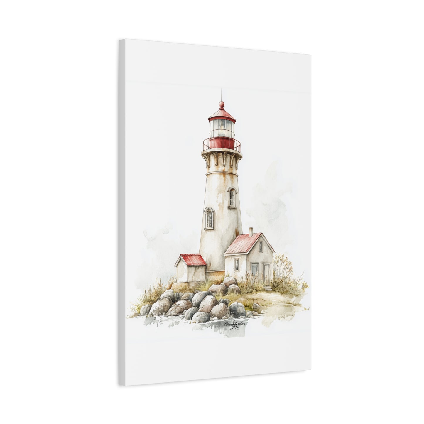 Canvas Art - Shoreline Lighthouse With Red Roof