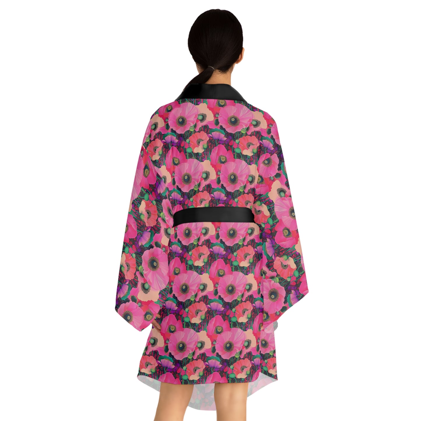 Kimono Robe - Fuchsia Pink Field Of Poppies