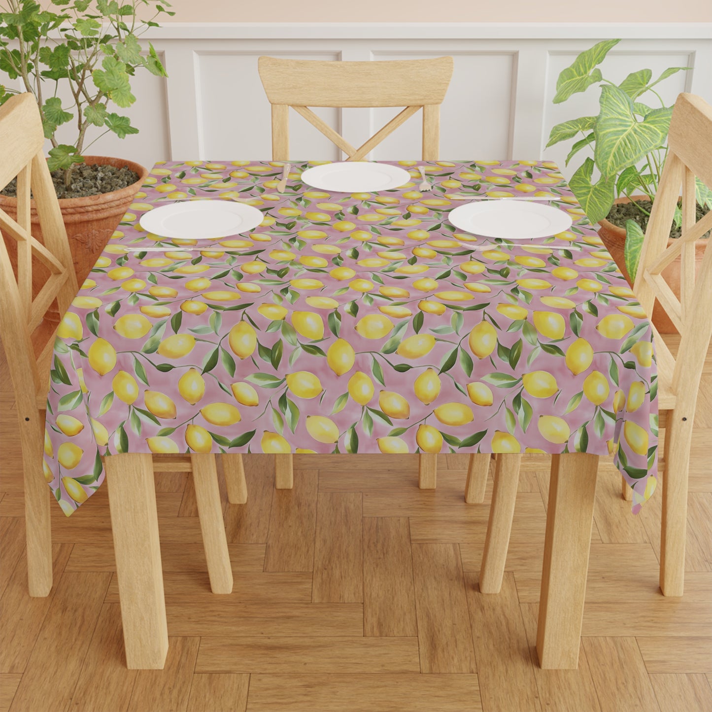 Square Tablecloth - Ripe Lemons On Pink Watercolor