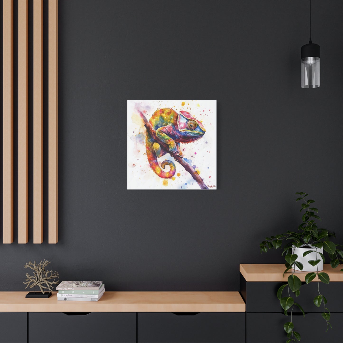 Canvas Art - Colorful Chameleon Watercolor Wall Decor