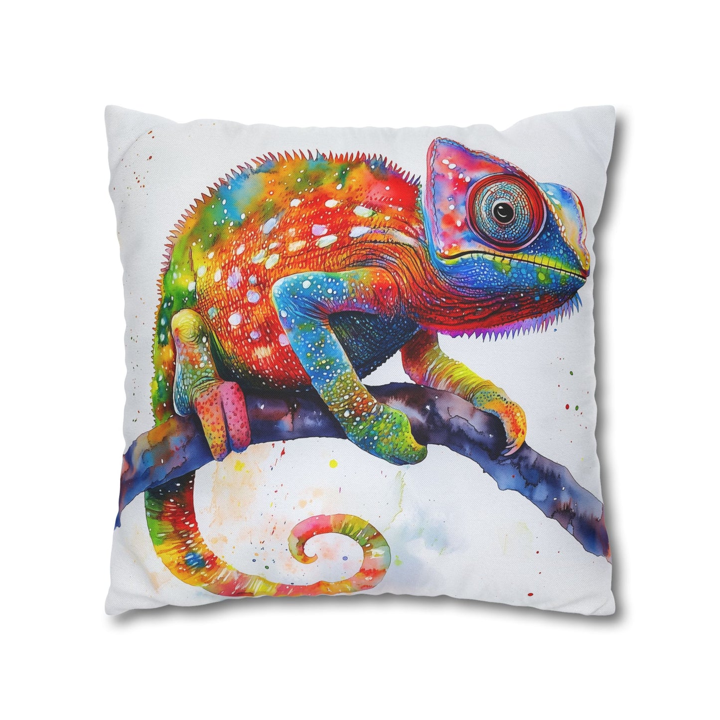 Square Pillow Cover – Colorful Chameleon Watercolor
