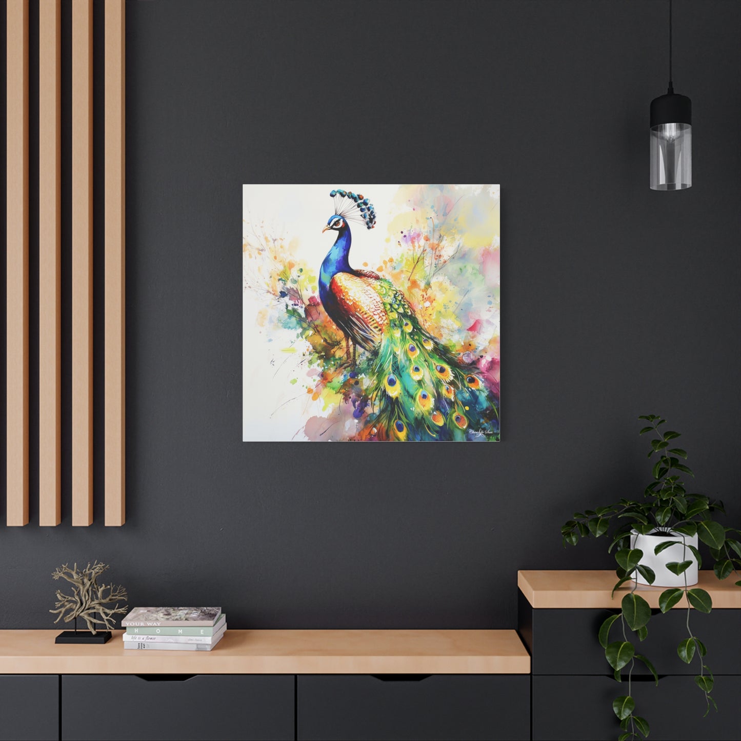 Canvas Art - Elegant Peacock With Colorful Flowing Train Feathers