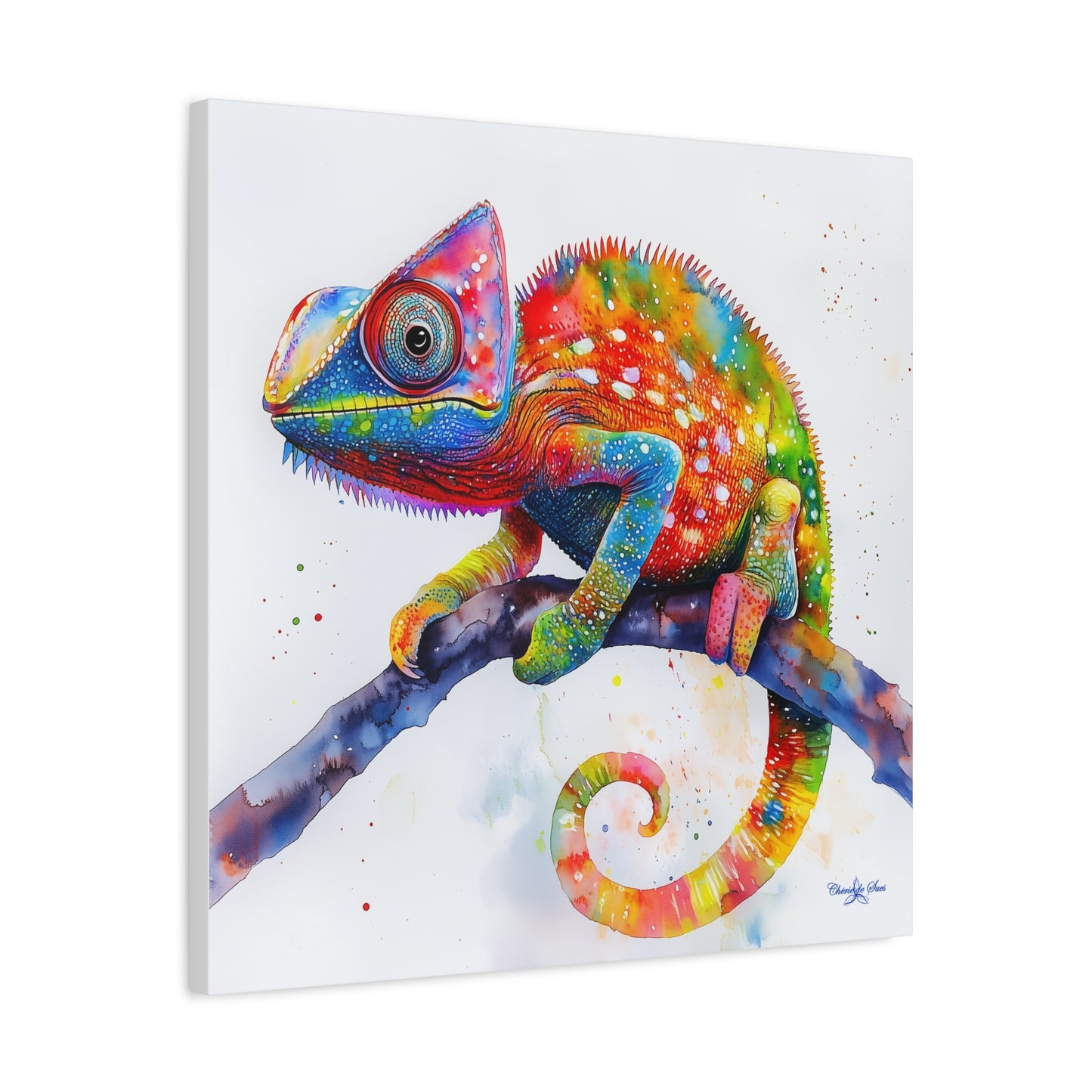 Canvas Art - Colorful Chameleon Watercolor for Nature Lovers