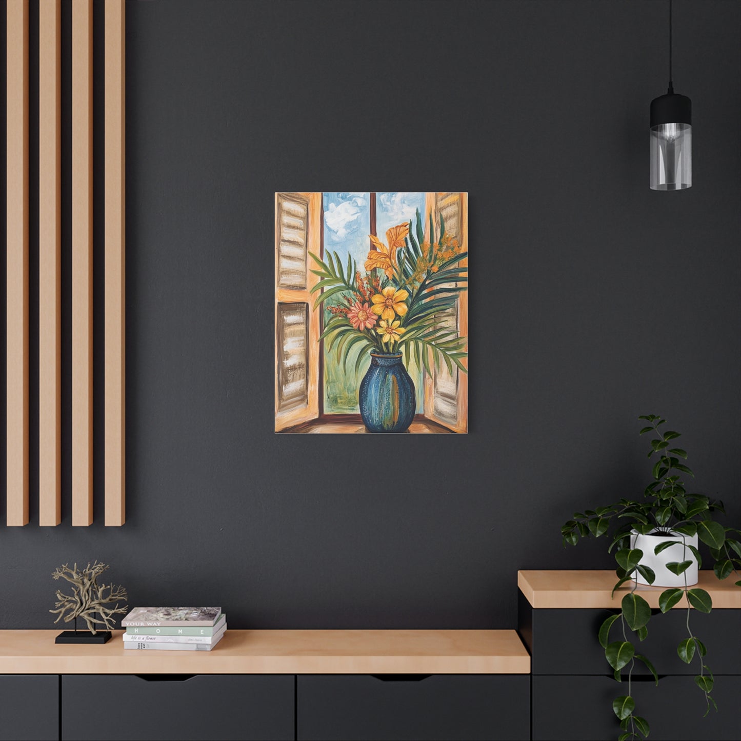 Canvas Art - Tropical Island Window Floral Bouquet