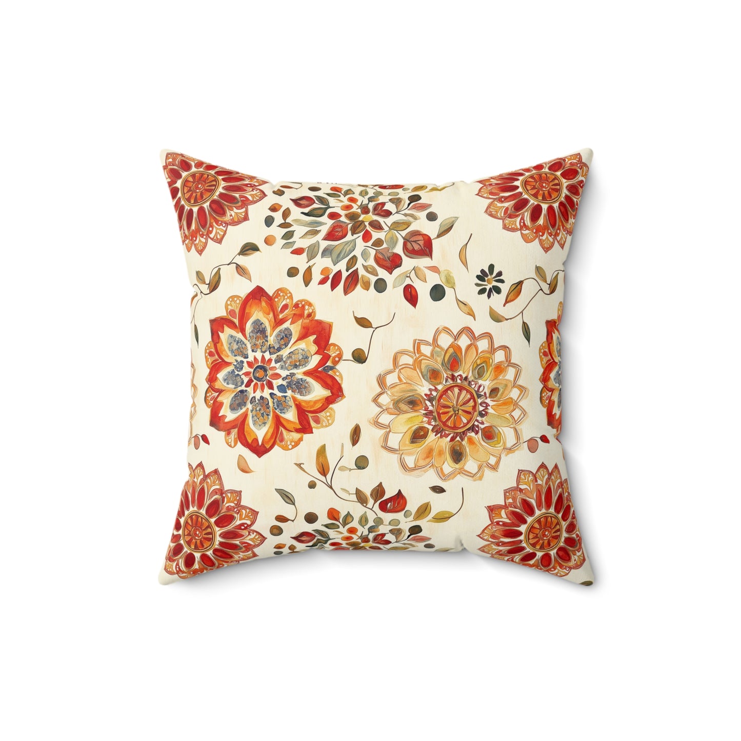 Square Pillow - Golden Floral Mandalas