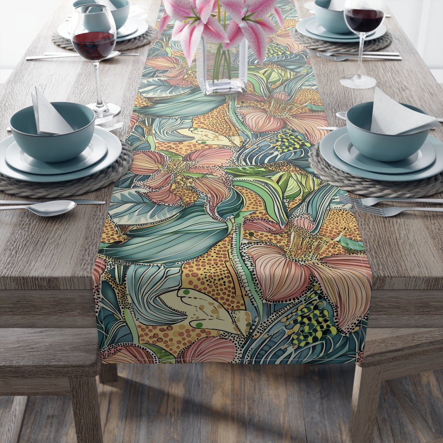 Table Runner - Tropical Floral Wild Irises For Summer Brunch