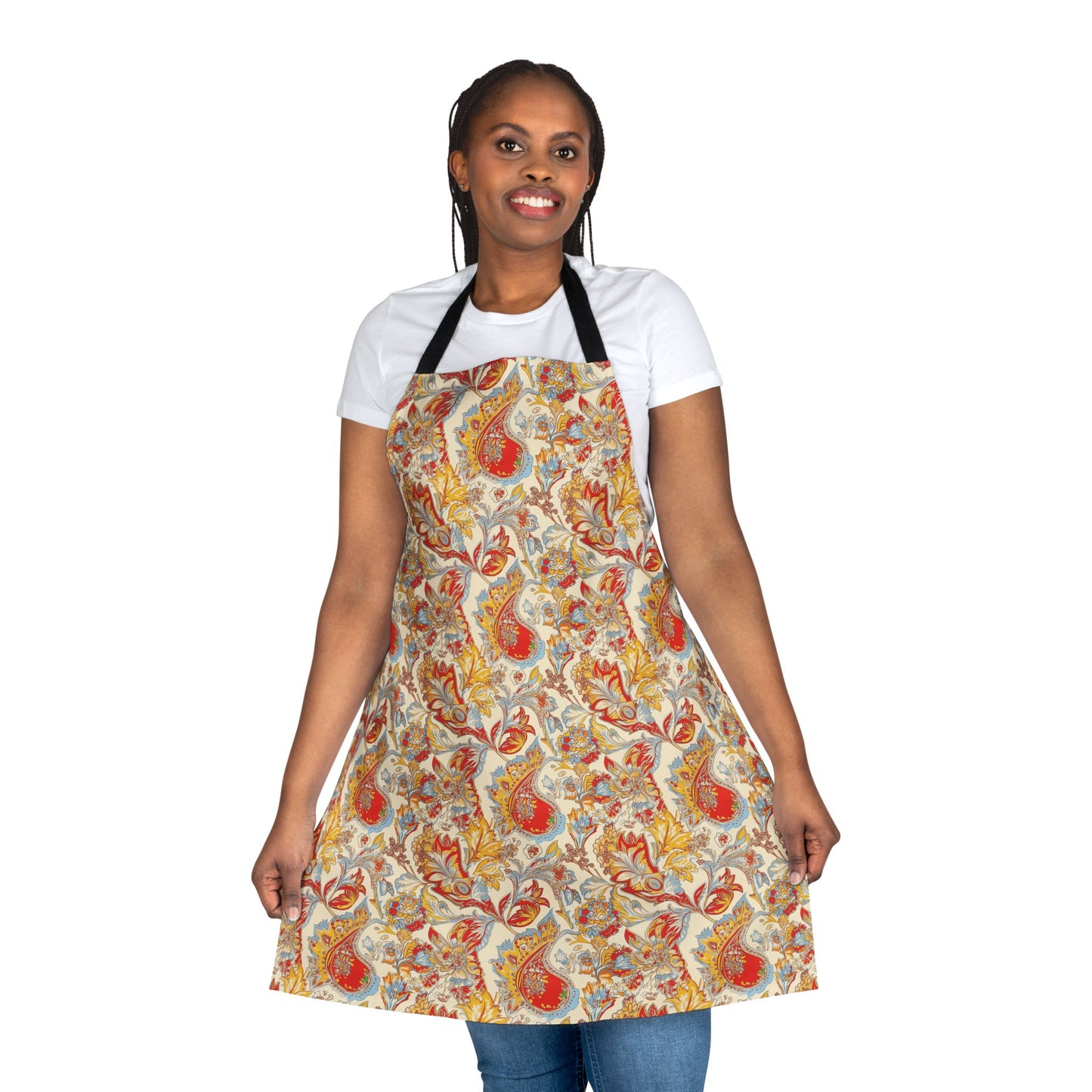Apron - Elegant Paisley In Red, Beige And Baby Blue