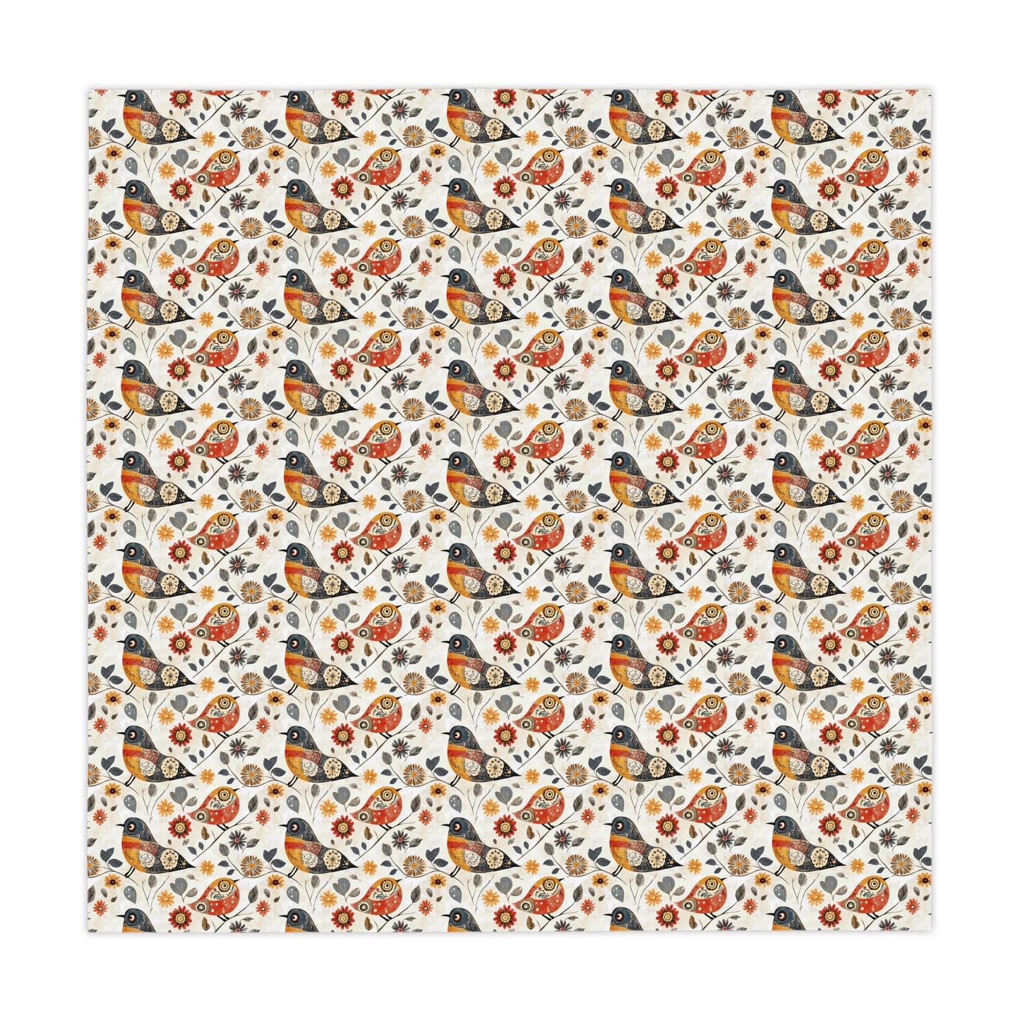 Square Tablecloth - Whimsical Colorful Bird Folk Art Pattern
