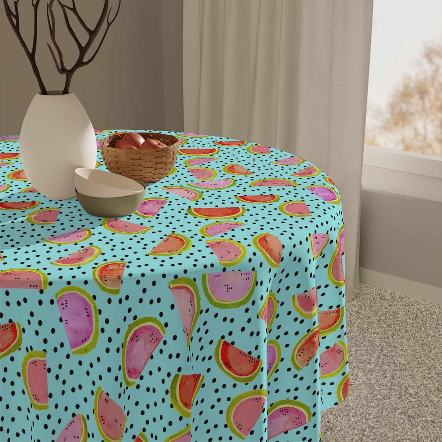 Square Tablecloth - Summer Watermelon & Polka Dot Seeds