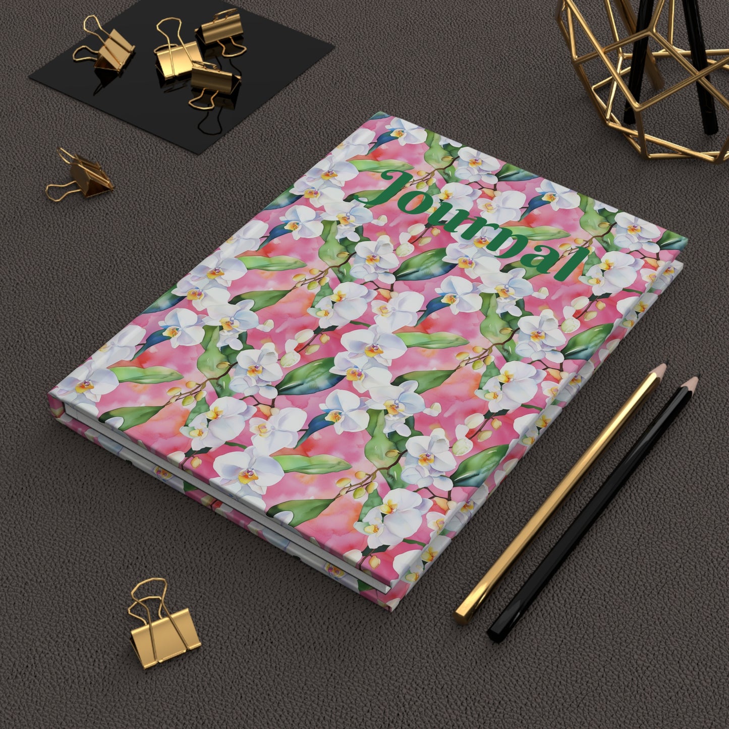 Hardcover Journal - White Orchids On Pink Watercolor