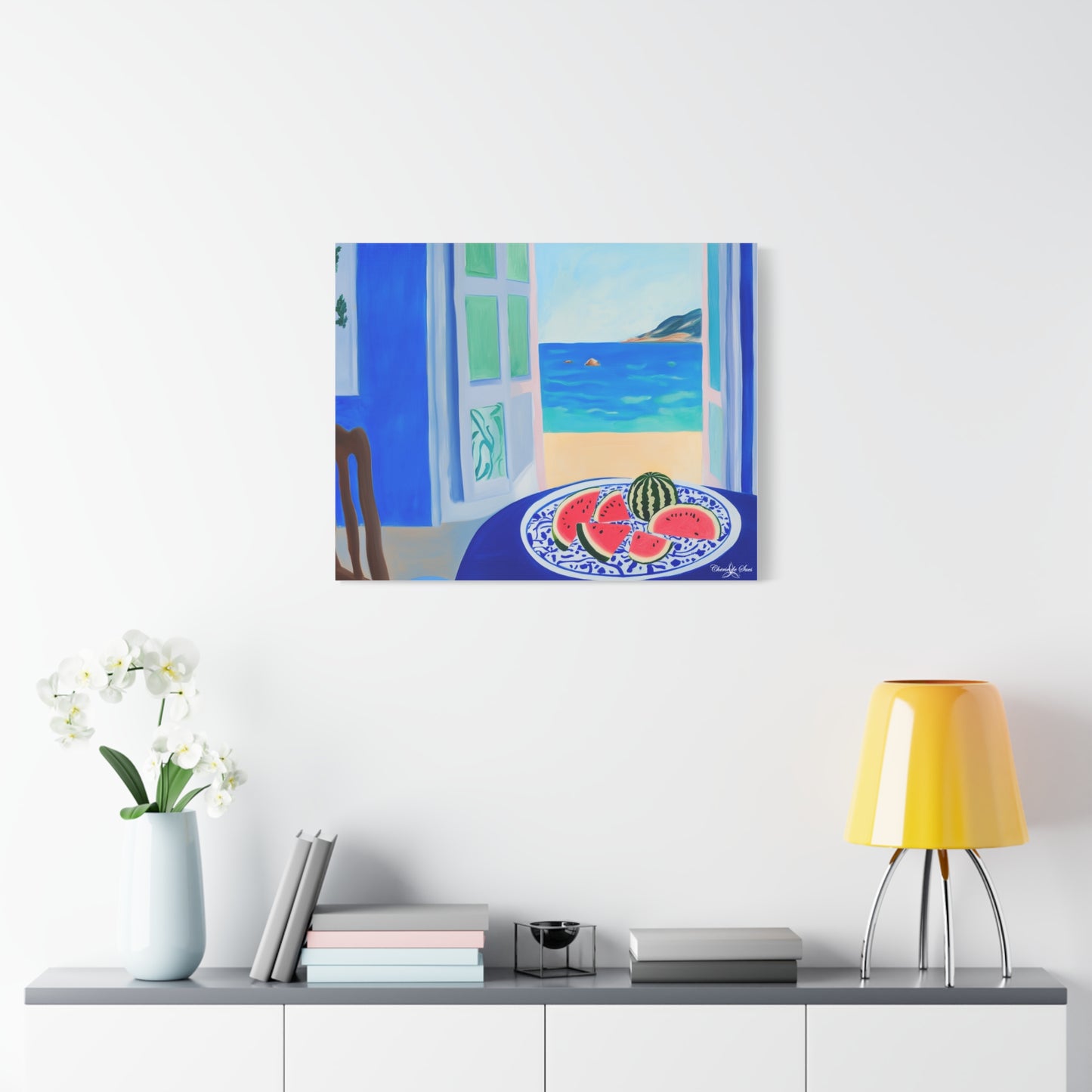Canvas Print - Watermelon Slices On Seaside Cafe Table Coastal Wall Art