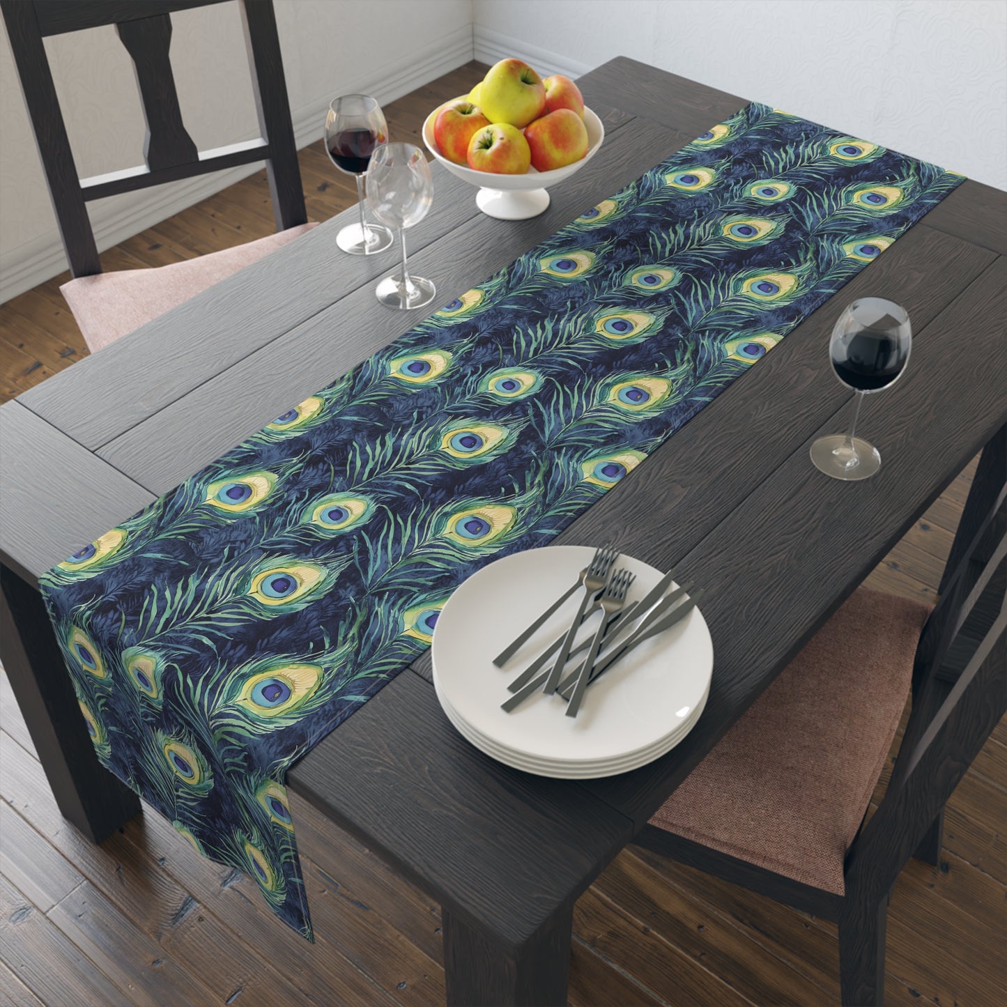 Table Runner - Elegant Peacock Feathers