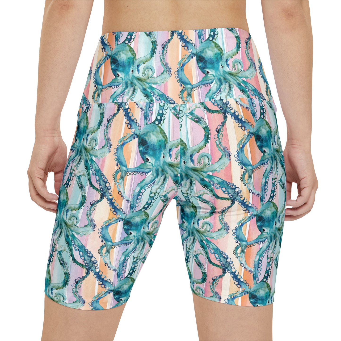 Athletic Shorts - A Tangle Of Octopus On Pastel Stripes