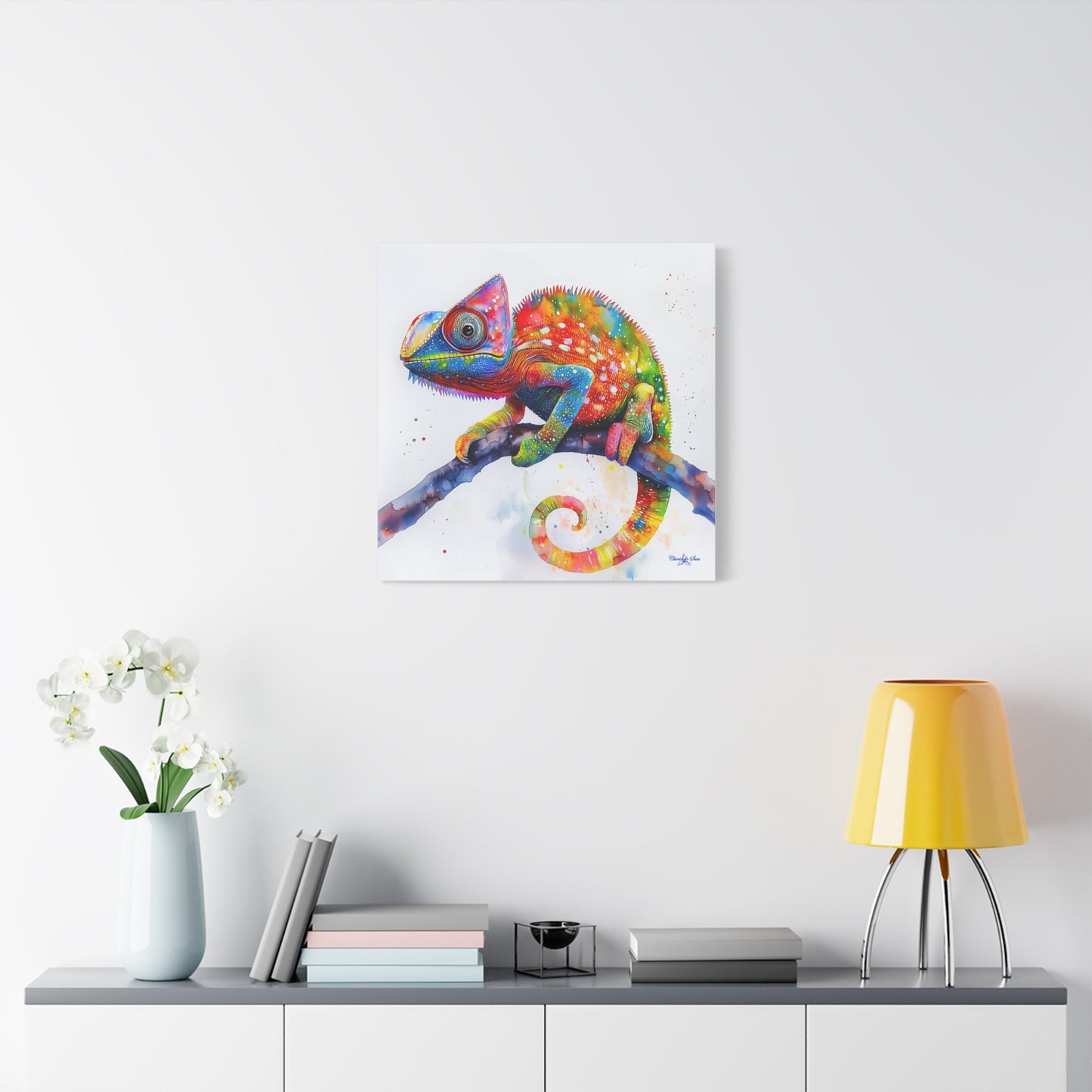Canvas Art - Colorful Chameleon Watercolor for Nature Lovers
