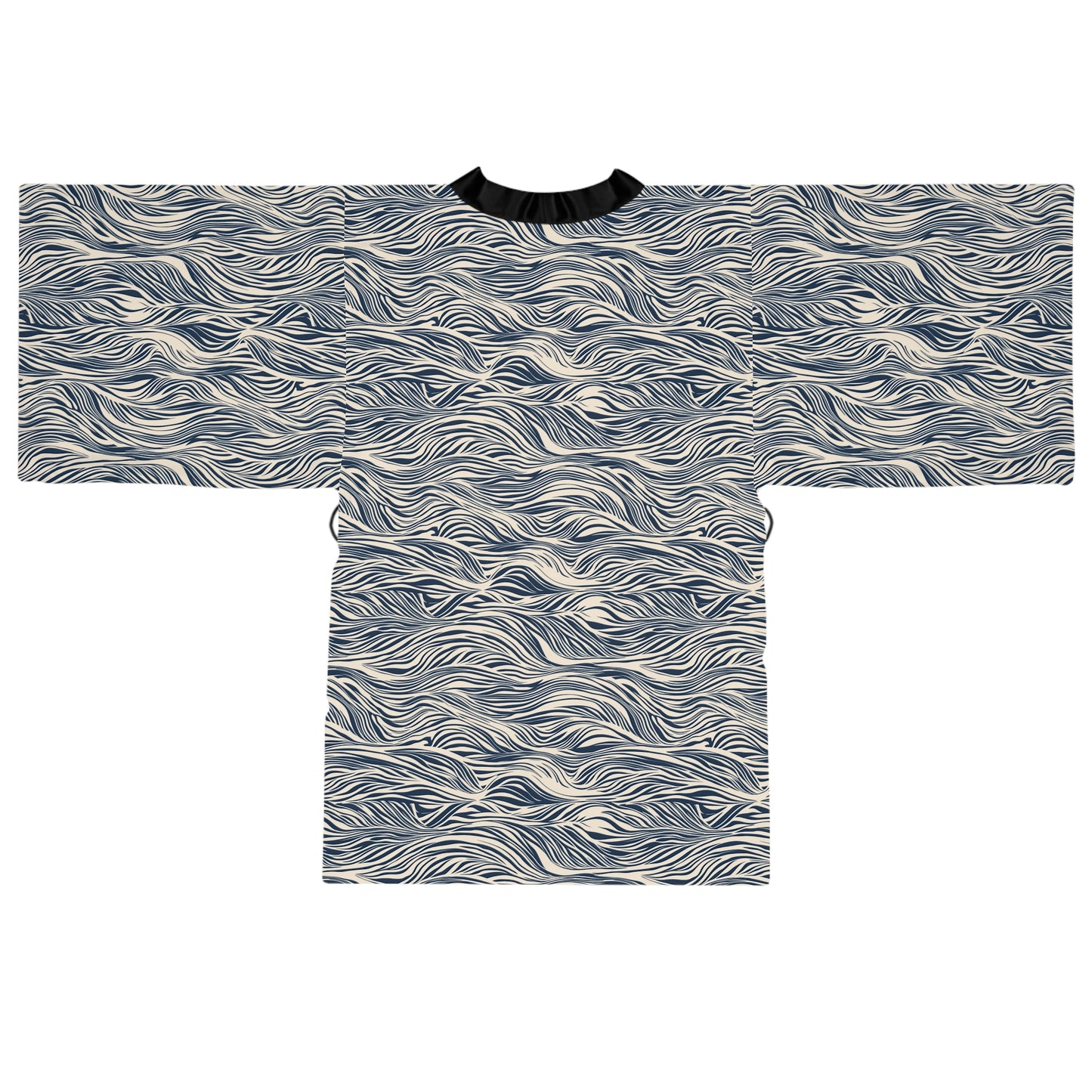 Kimono Robe - Ocean Zen Waves In Navy And Cream