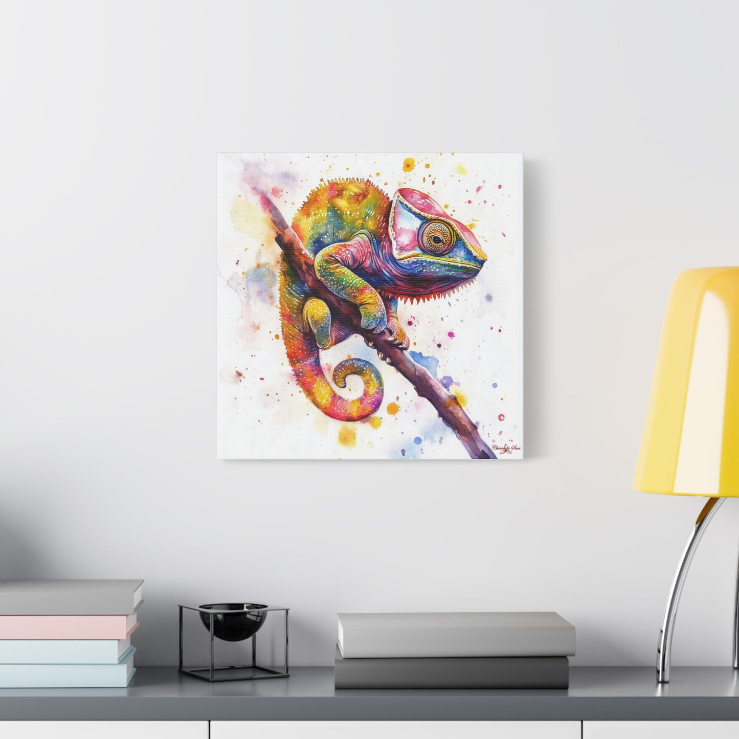 Canvas Art - Colorful Chameleon Watercolor Wall Decor