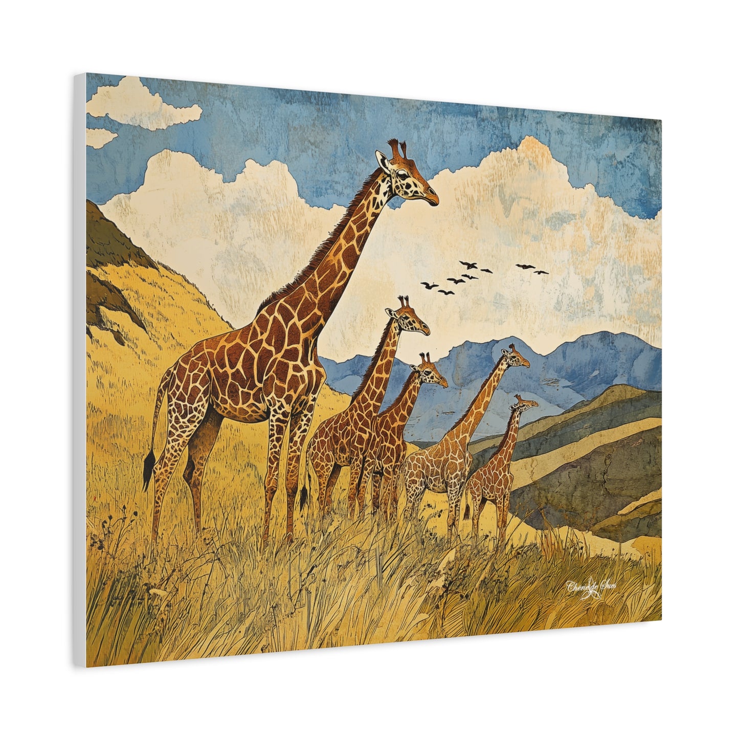 Canvas Art - A Tower of Giraffes In The African Suvanna