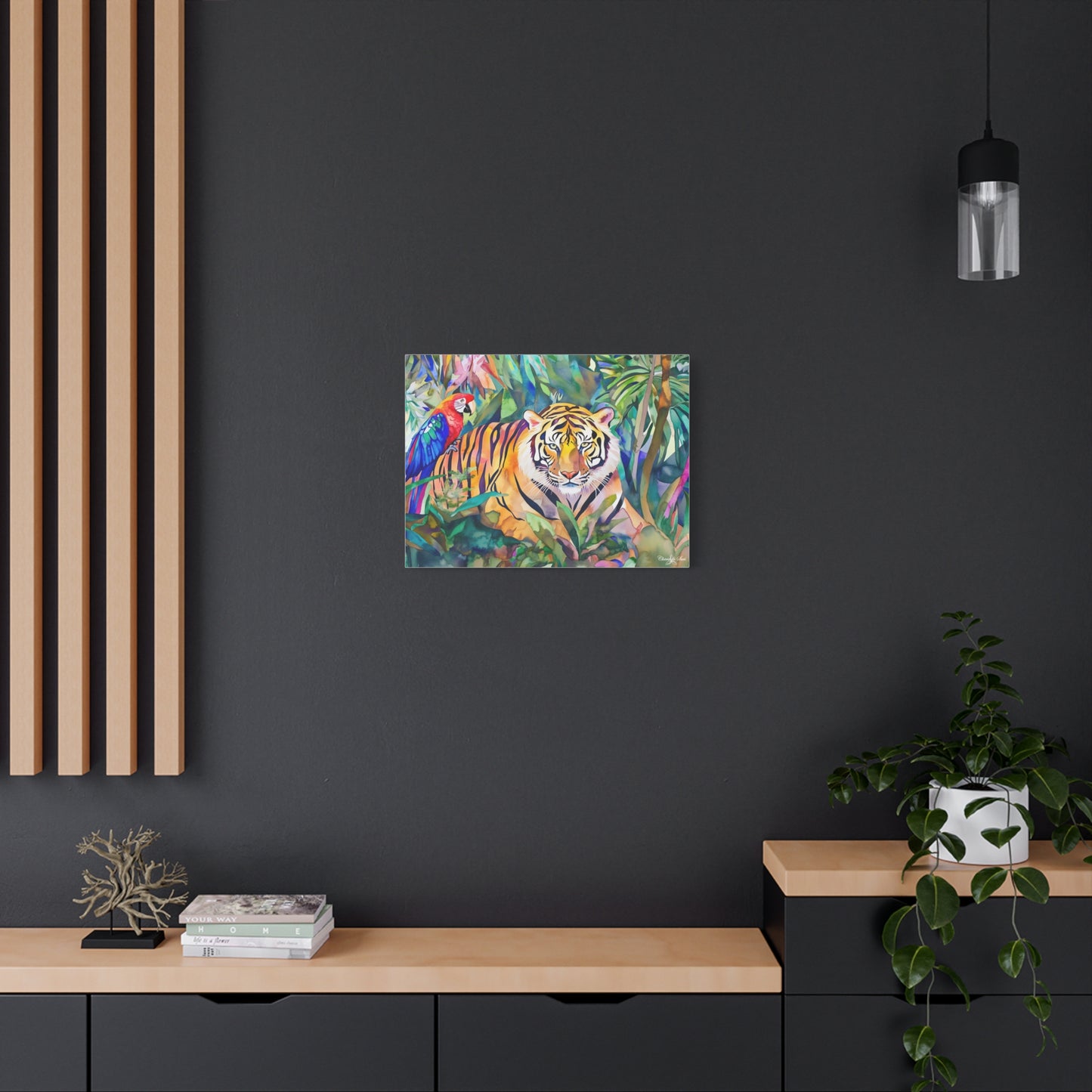 Canvas Art - Tropical Jungle Majestic Tiger & Parrot Wall Decor
